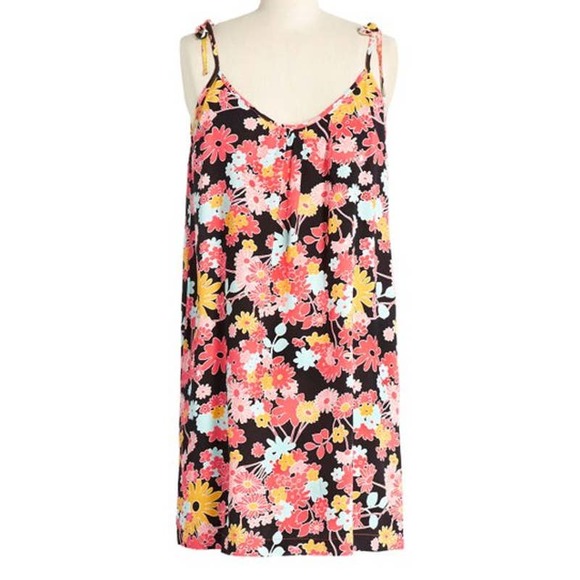 Modcloth Dresses & Skirts - Modcloth Floral Paradise-Worthy Tie-Shoulder Shift Dress Resort Black NWT